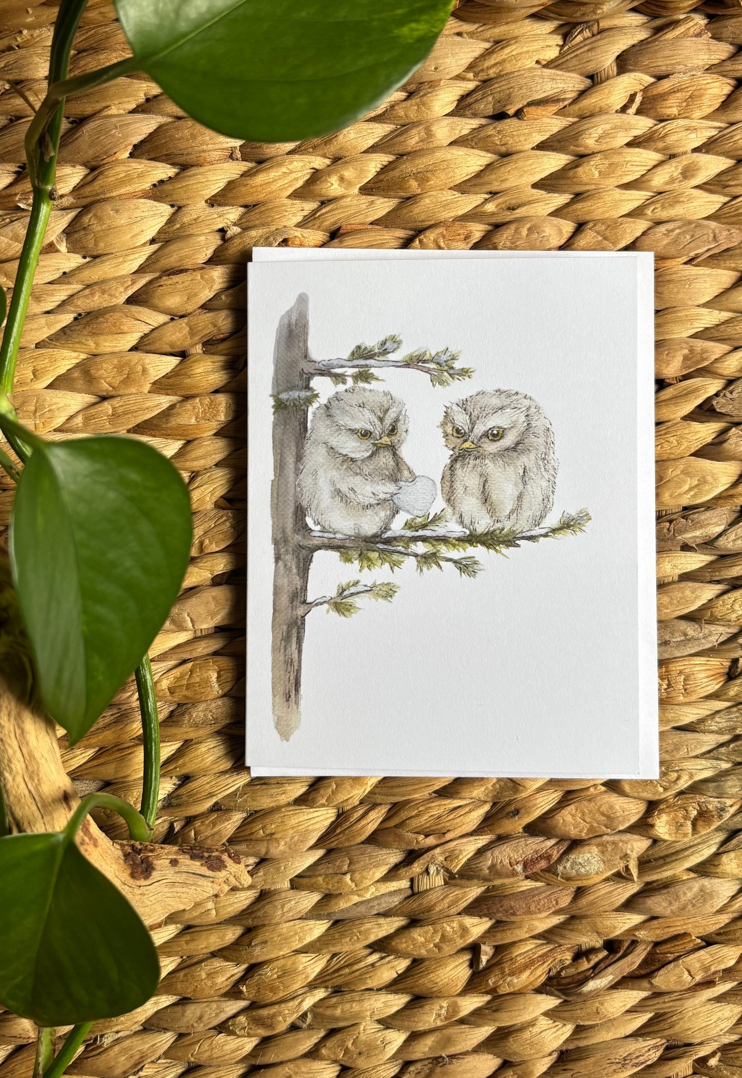 Handpainted Notecard-Owl Duo