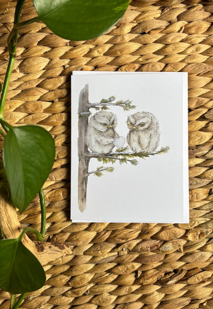 Handpainted Notecard-Owl Duo