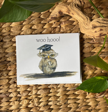 Handpainted Notecard-Graduation Owl