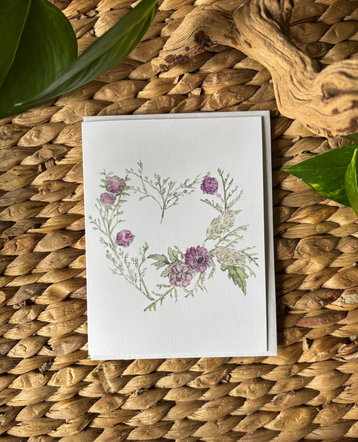 Handpainted Notecard-Floral Heart