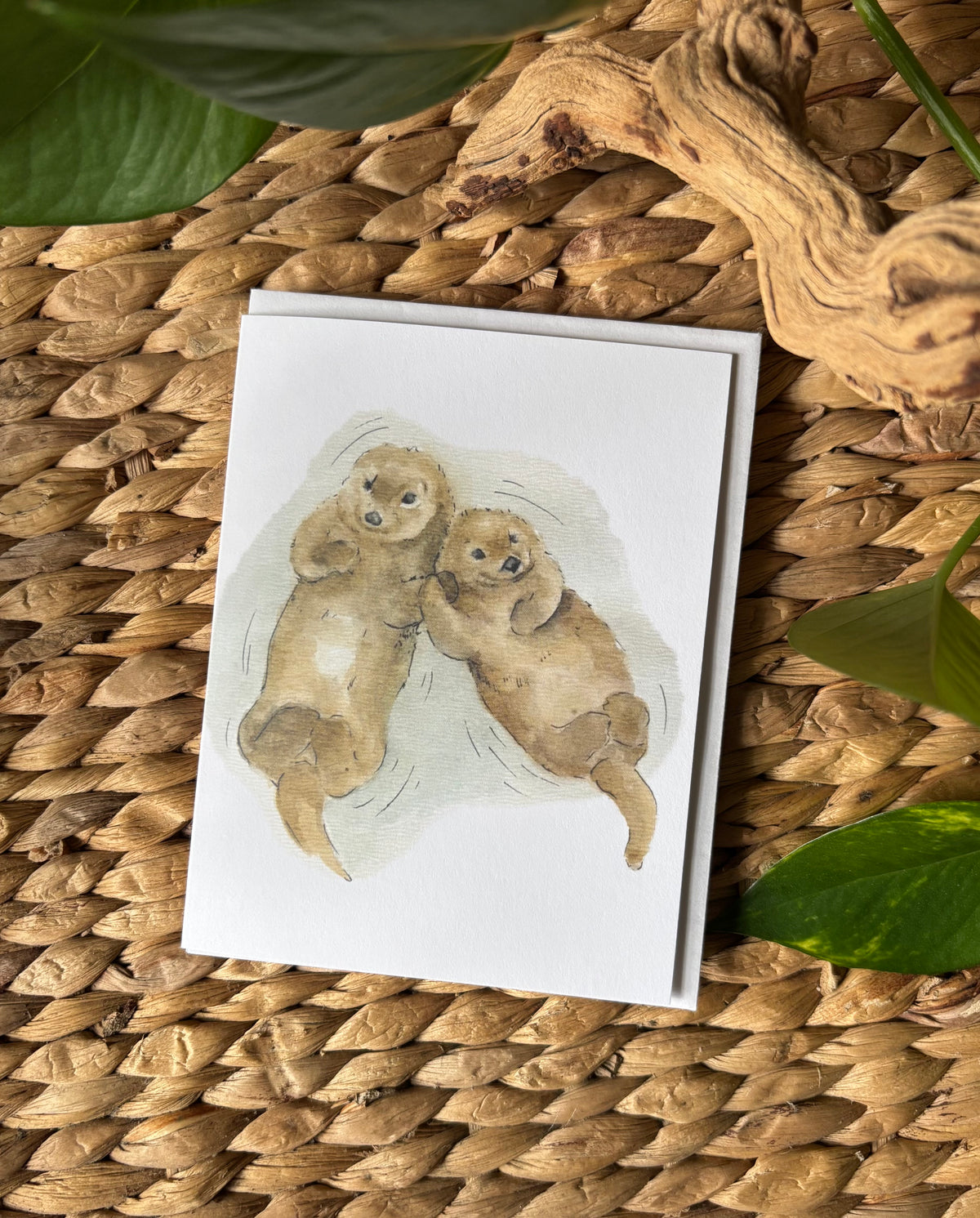 Handpainted Notecard-Otter Duo