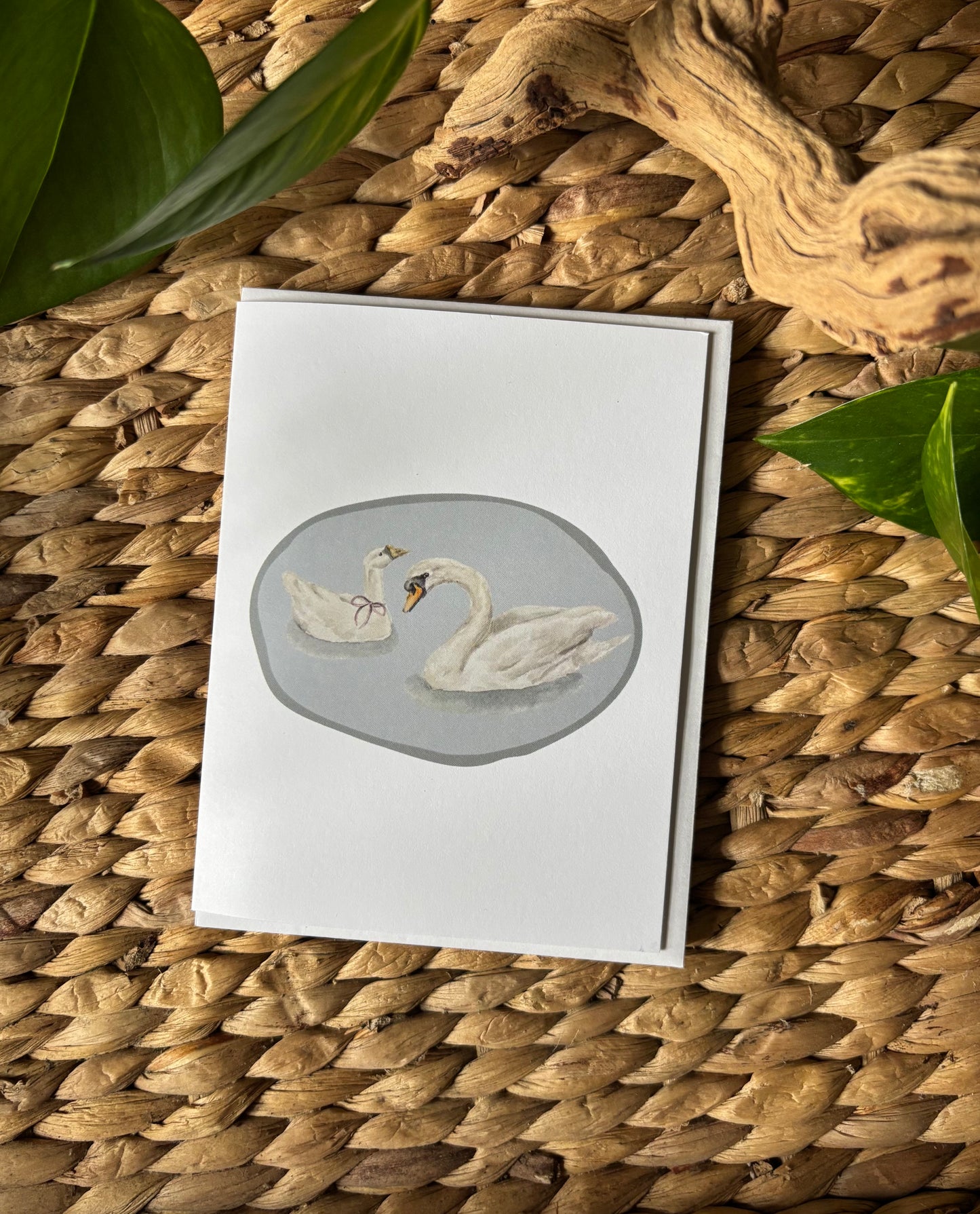 Handpainted Notecard-Swans